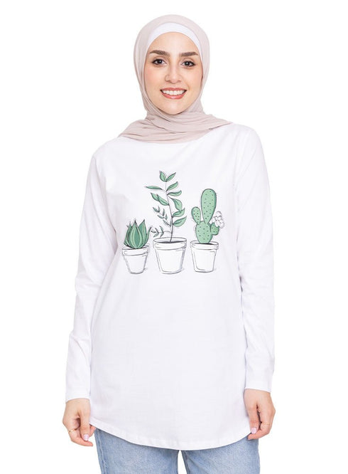 White Printed Long - Sleeve Design 9 - Khotwh